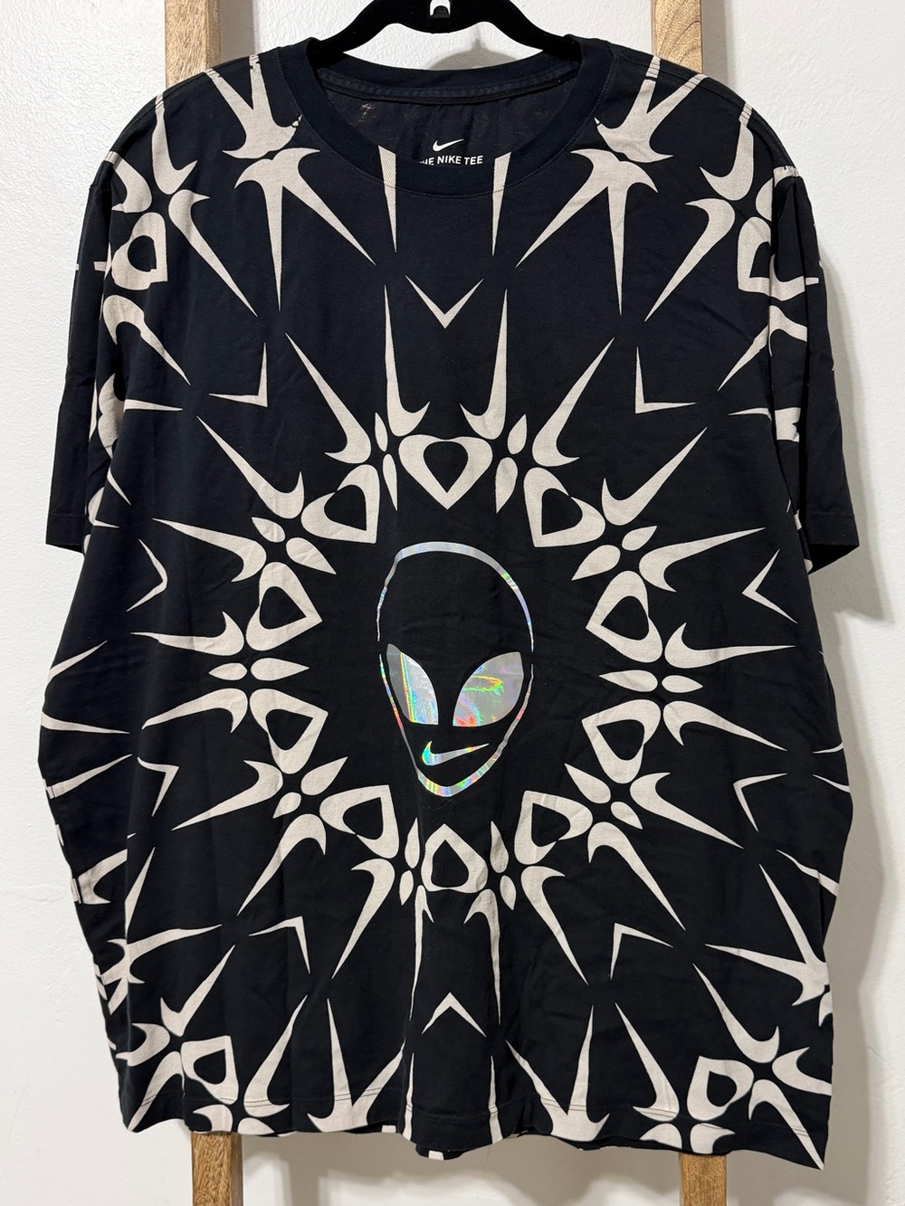 Nike Black Short Sleeve Tee with Holographic Alien Graphic